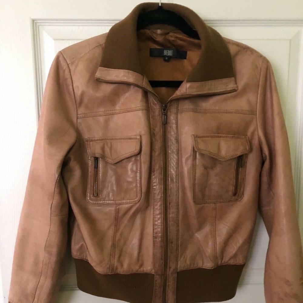 BEDO VINTAGE Women's Brown soft leather aviator/bomber, Size M